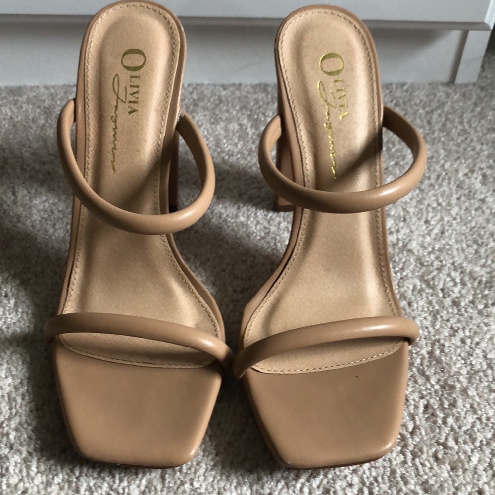Olivia Jaymes Nude Square Toe Block Heels